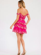 Short Off Shoulder A-line Tiered Dress by Juliet JT920K