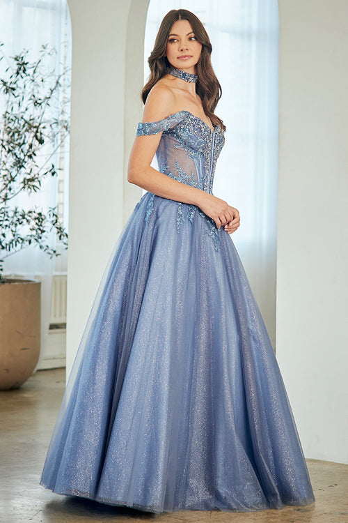 Amelia Couture Smoke Blue Long Formal Dresses