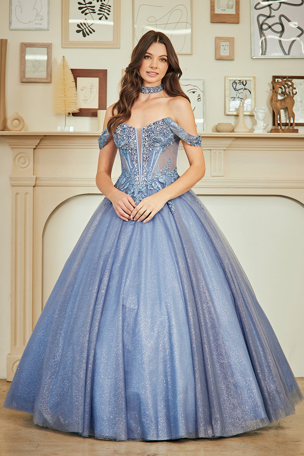 Amelia Couture Smoke Blue Long Formal Dresses