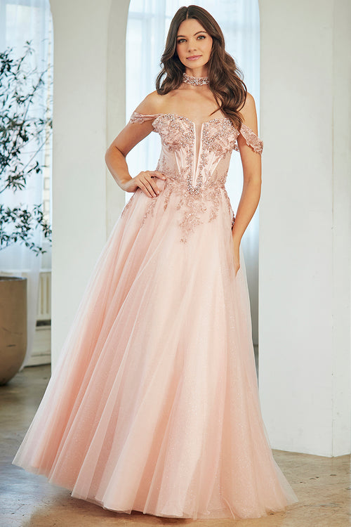 Off-Shoulder Beaded Lace Corset Bodice Sweetheart Neckline & Choker by Amelia Couture 8065