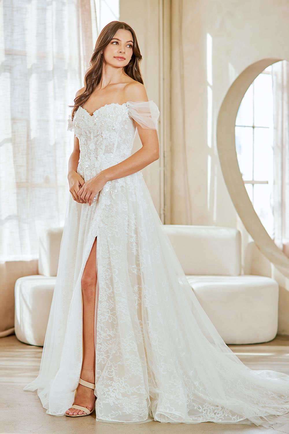Off-Shoulder A-Line Wedding Dress with Sweetheart Neckline Bridal Gown by Amelia Couture 2139