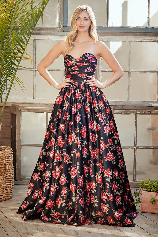Amelia Couture BLACK Smooth woven fabric with a satin-like finish A-Line Long Formal Dresses