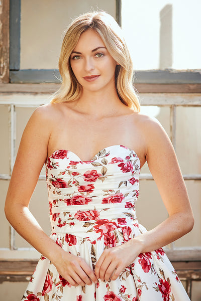 Strapless Floral Print A-Line Maxi Dress with Sweetheart Bodice Rose Gown by Amelia Couture 8070