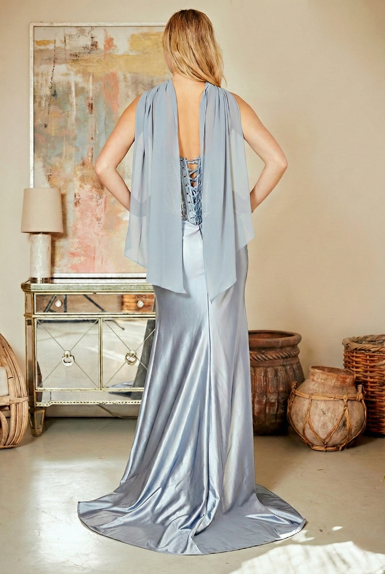 Strapless Sweetheart Beaded Illusion Corset Ruched Satin Sheath Prom Dress by Amelia Couture 2144
