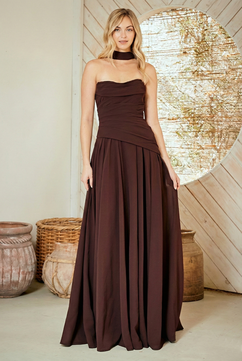 Amelia Couture Brown Long Formal Dresses