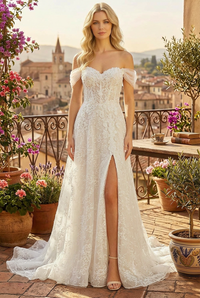 Off-Shoulder A-Line Wedding Dress with Sweetheart Neckline Bridal Gown by Amelia Couture 2139