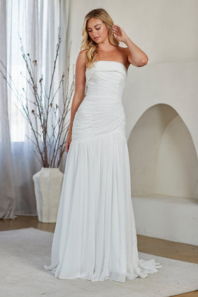Strapless Chiffon A-Line Wedding Dress with Lace-Up Back Bridal Gown by Amelia Couture 6132