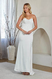 Strapless Corset Bodice Sheath Wedding Dress with Chiffon Scarf Bridal Dress by Amelia Couture 6137