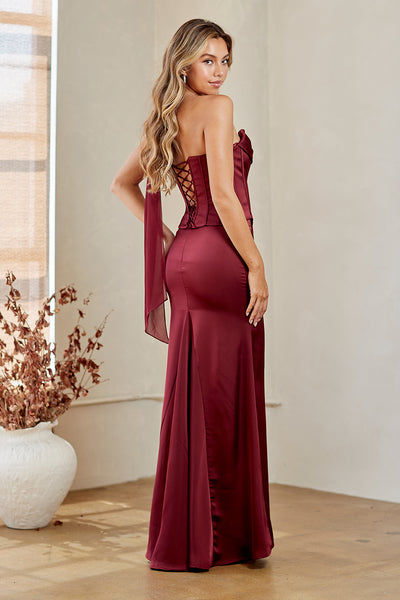 Sleeveless Satin 3-Piece Sheath Dress with Corset Top, Fitted Skirt by Amelia Couture 6138