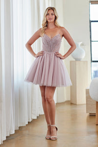 Sweetheart Corset Homecoming Dress with Sparkle Tulle Skirt Lace-Up Back by Amelia Couture JQ1103S