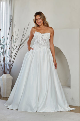 Strapless Lace Corset Wedding Dress Sweetheart Neckline A-Line Gown by Amelia Couture 2089