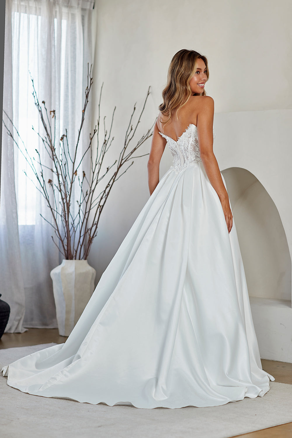 Strapless Lace Corset Wedding Dress Sweetheart Neckline A-Line Gown by Amelia Couture 2089