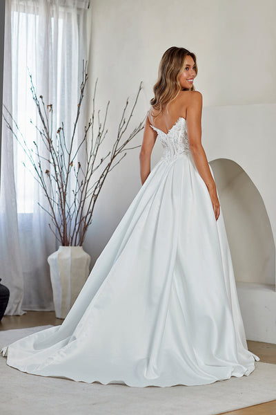 Strapless Lace Corset Wedding Dress Sweetheart Neckline A-Line Gown by Amelia Couture 2089