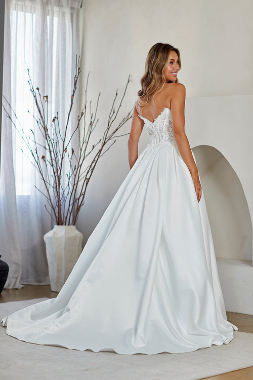 Strapless Lace Corset Wedding Dress Sweetheart Neckline A-Line Gown by Amelia Couture 2089