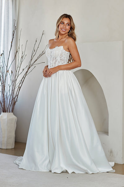 Strapless Lace Corset Wedding Dress Sweetheart Neckline A-Line Gown by Amelia Couture 2089