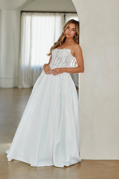 Strapless Lace Corset Wedding Dress Sweetheart Neckline A-Line Gown by Amelia Couture 2089