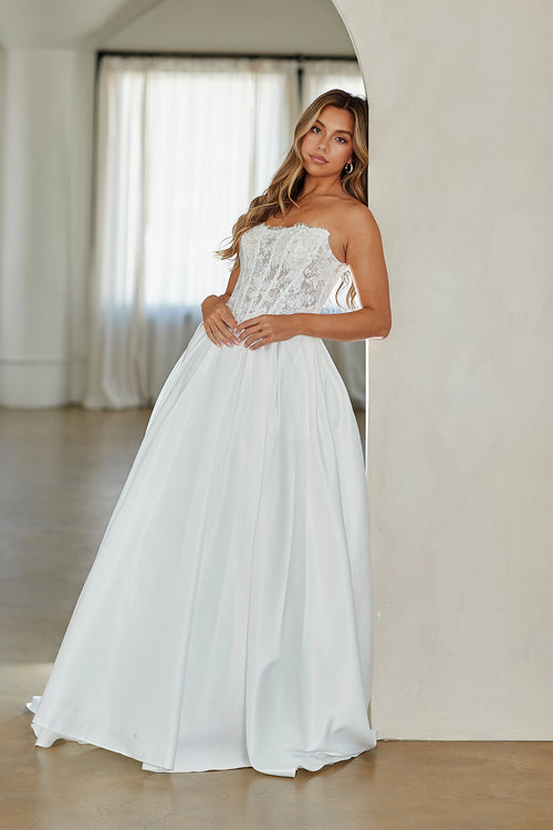 Strapless Lace Corset Wedding Dress Sweetheart Neckline A-Line Gown by Amelia Couture 2089