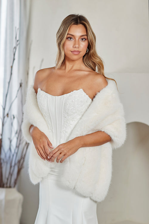 Frost Plush Faux Fur Cape Shawl Stole for Formal Evening Events by Amelia Couture P1003
