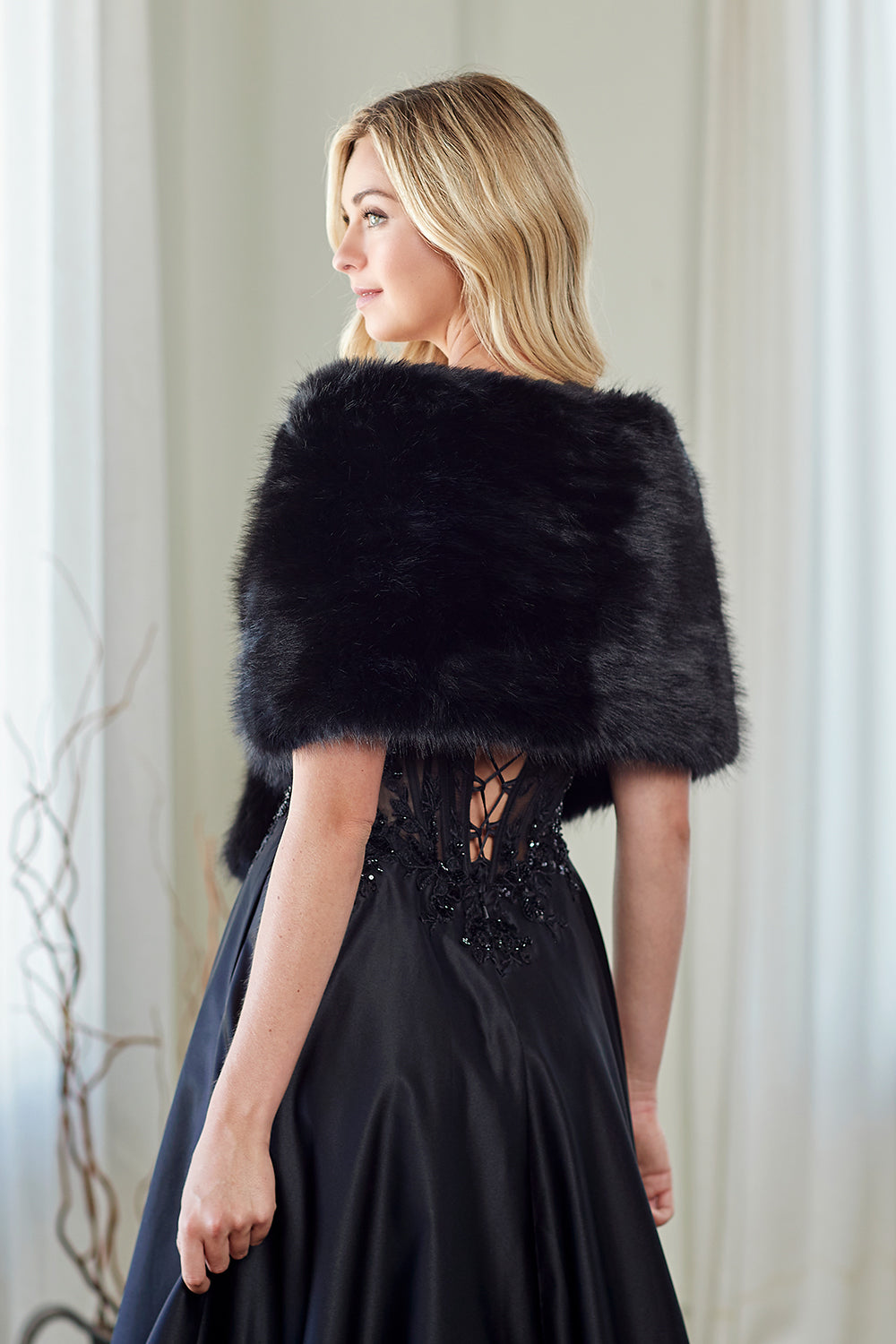 Faux Fur Wrap Shawl Formal Fur Stole for Prom & Evening Wear by Amelia Couture P1004