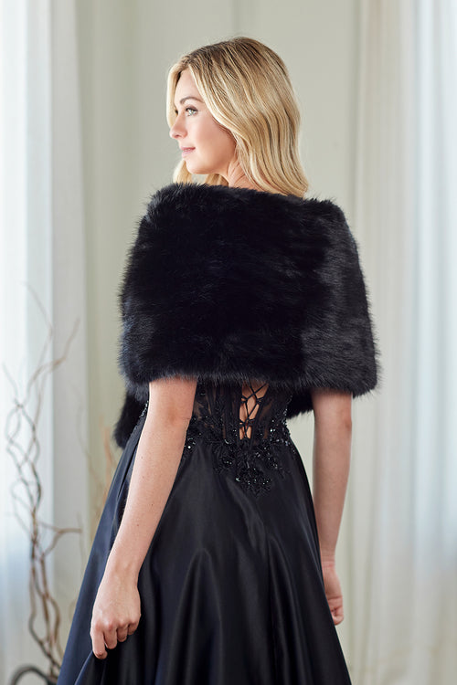 Faux Fur Wrap Shawl Formal Fur Stole for Prom & Evening Wear by Amelia Couture P1004