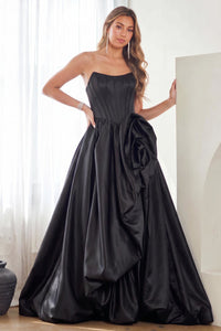 Strapless Corset A-Line Gown with Rosette Ruffle Drape & Pockets Long Dress by Amelia Couture 2085
