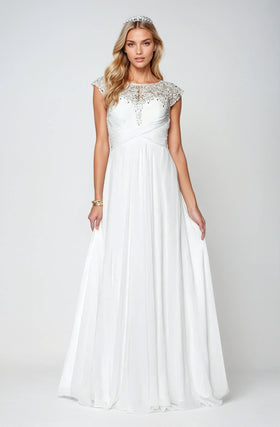Juliet 585 A-Line Cap Sleeve Bridal Satin Dress
