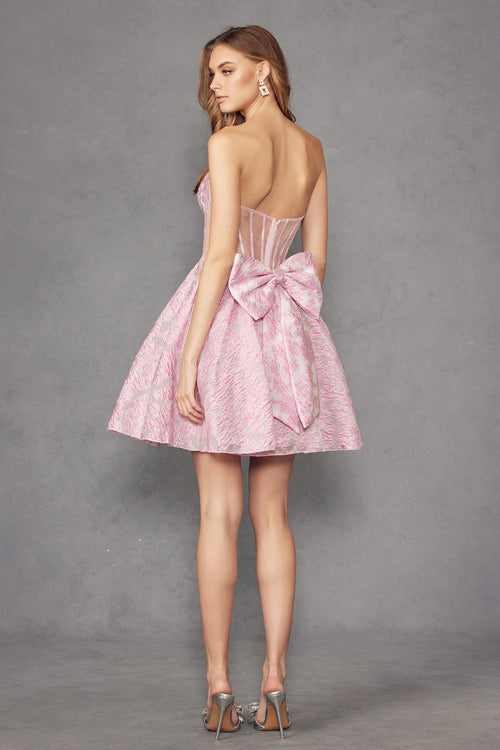 Juliet 982s Strapless Illusion Mesh Jacquard Flared Dress