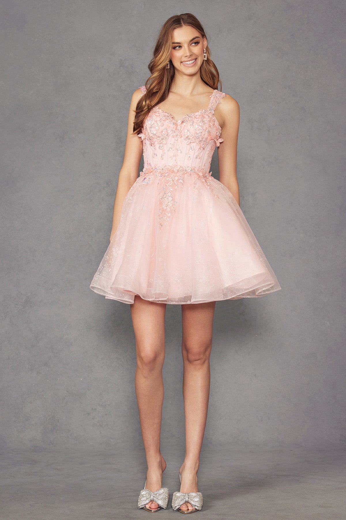 Juliet 976l Sweetheart Neck Mini A-line Satin Dress