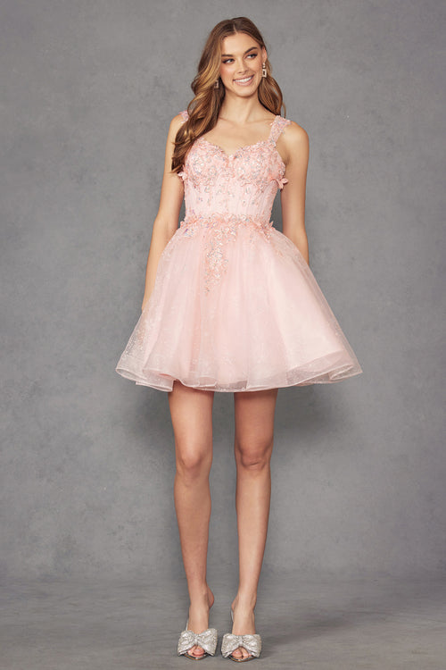Juliet 976l Sweetheart Neck Mini A-line Satin Dress