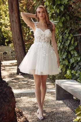 Juliet 972LW Embellished Applique Illusion Bodice A-Line Dress