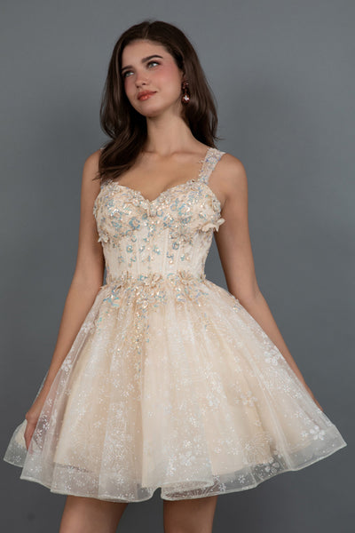 Juliet 976l Sweetheart Neck Mini A-line Satin Dress