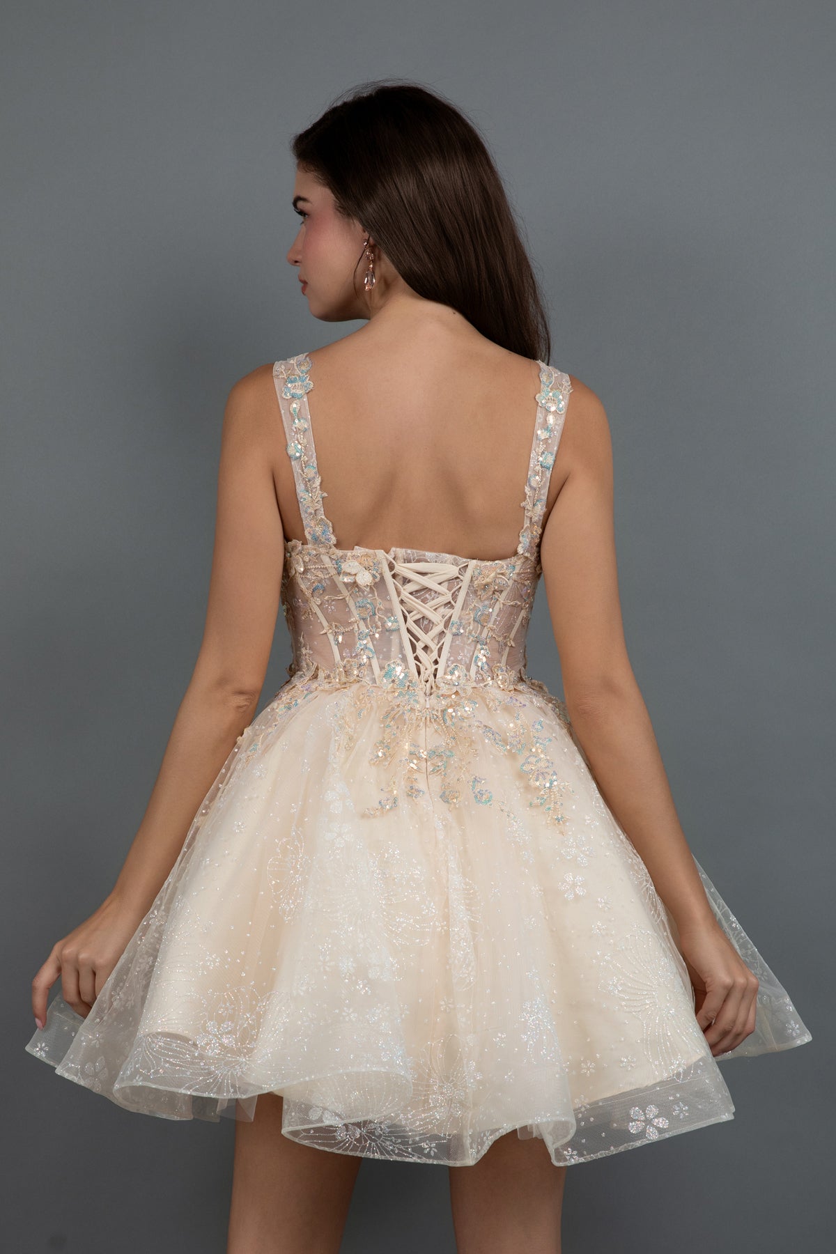 Juliet 976l Sweetheart Neck Mini A-line Satin Dress
