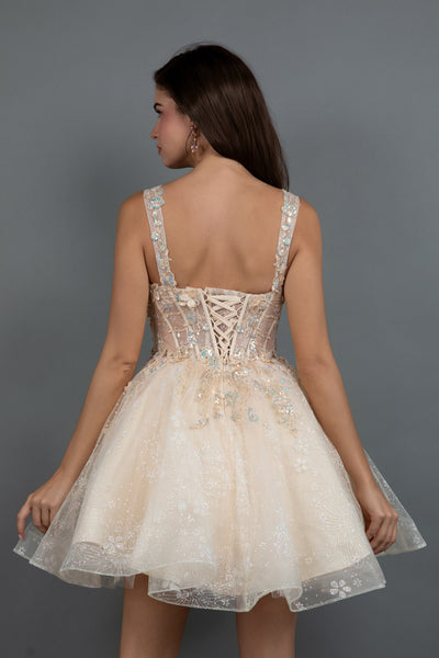 Juliet 976l Sweetheart Neck Mini A-line Satin Dress
