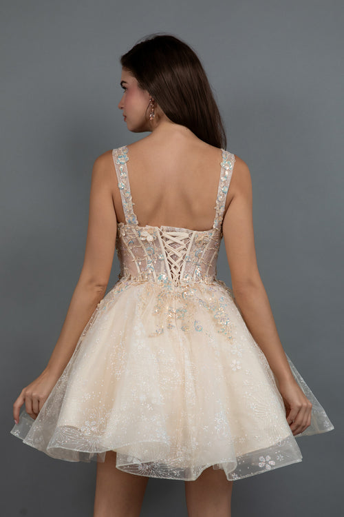 Juliet 976l Sweetheart Neck Mini A-line Satin Dress