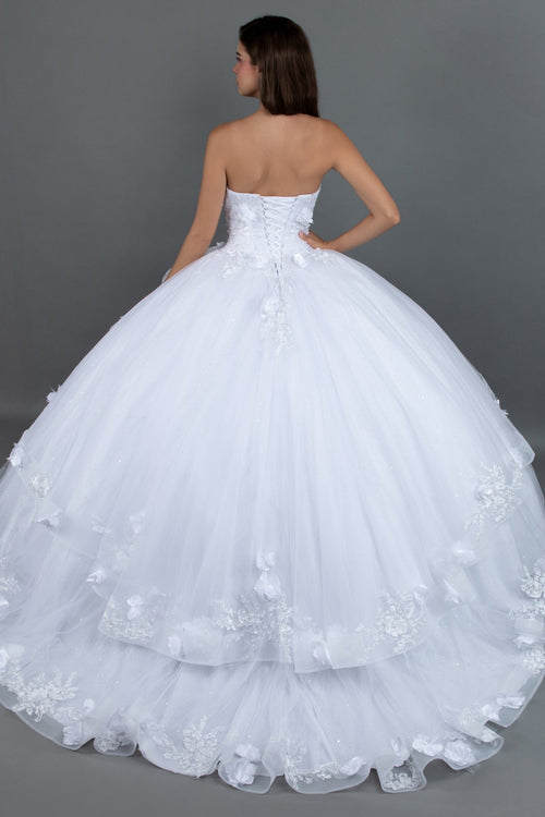 Juliet 1495HW 3D Floral Appliqué Glitter Tulle Strapless Wedding Ball Gown