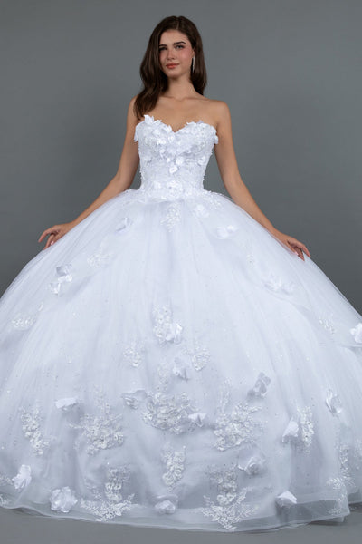 Juliet 1495HW 3D Floral Appliqué Glitter Tulle Strapless Wedding Ball Gown