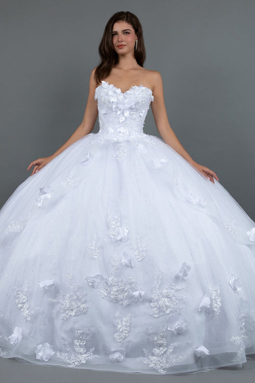 Juliet 1495HW 3D Floral Appliqué Glitter Tulle Strapless Wedding Ball Gown