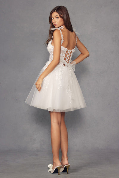 Juliet 972LW Embellished Applique Illusion Bodice A-Line Dress