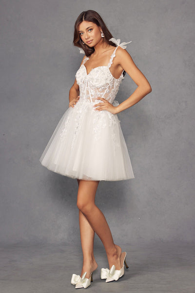 Juliet 972LW Embellished Applique Illusion Bodice A-Line Dress