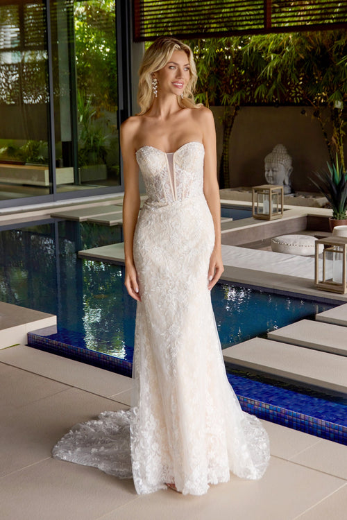 Juliet 2667S Lace Strapless Bridal Mermaid Gown with Fitted Silhouette and Sweetheart Neckline