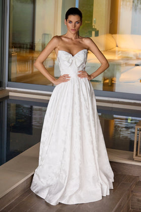 Juliet 2700A White Strapless Bow Ball Gown with A-Line Skirt and Sweetheart Neckline