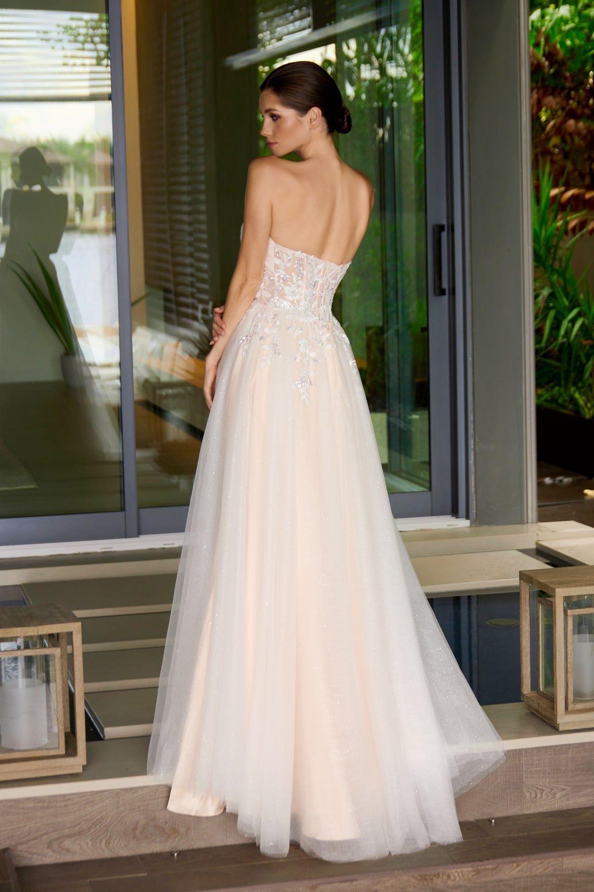Juliet 2702A Applique Mesh Strapless Gown with A-Line Skirt and Sweetheart Neckline
