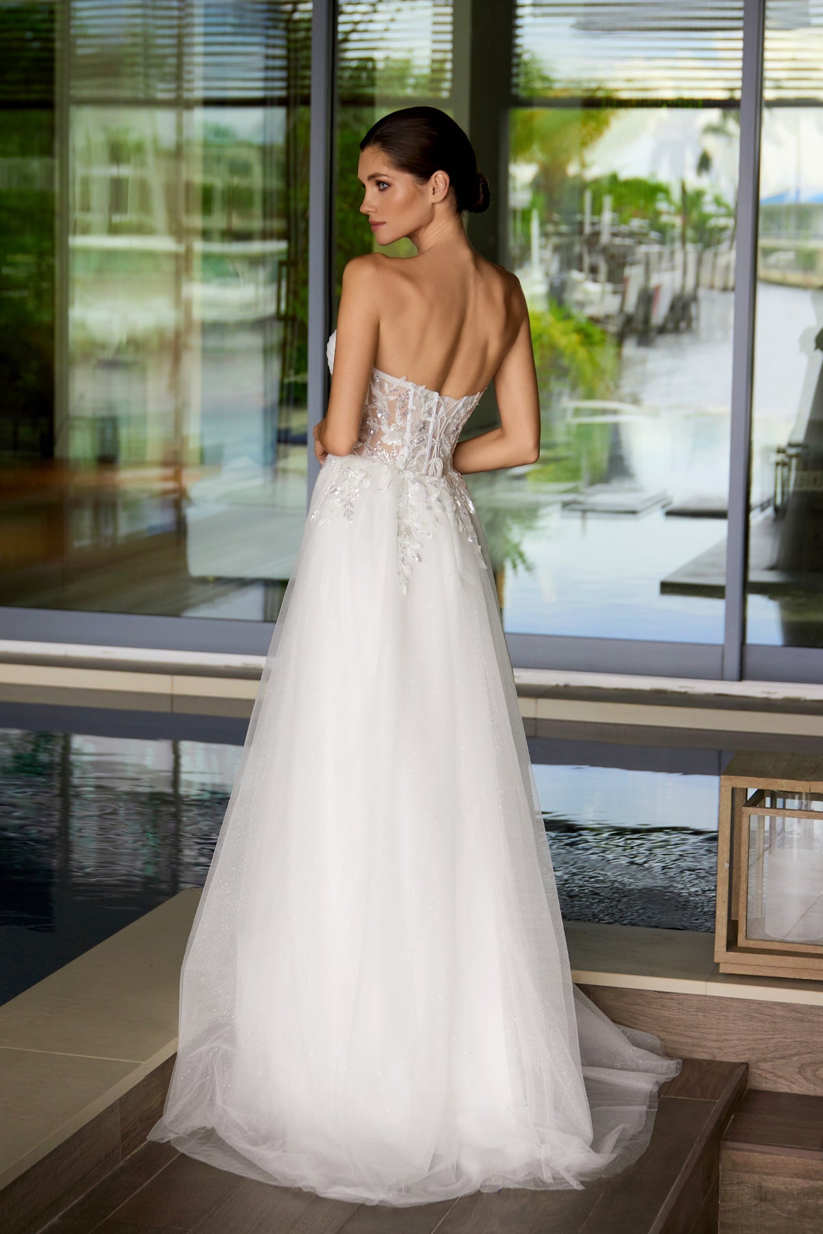 Juliet 2702A Applique Mesh Strapless Gown with A-Line Skirt and Sweetheart Neckline