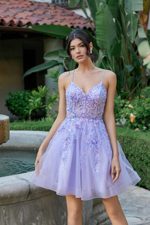 Juliet 988N Applique Short Sleeveless A-Line Dress with Sweetheart Neckline