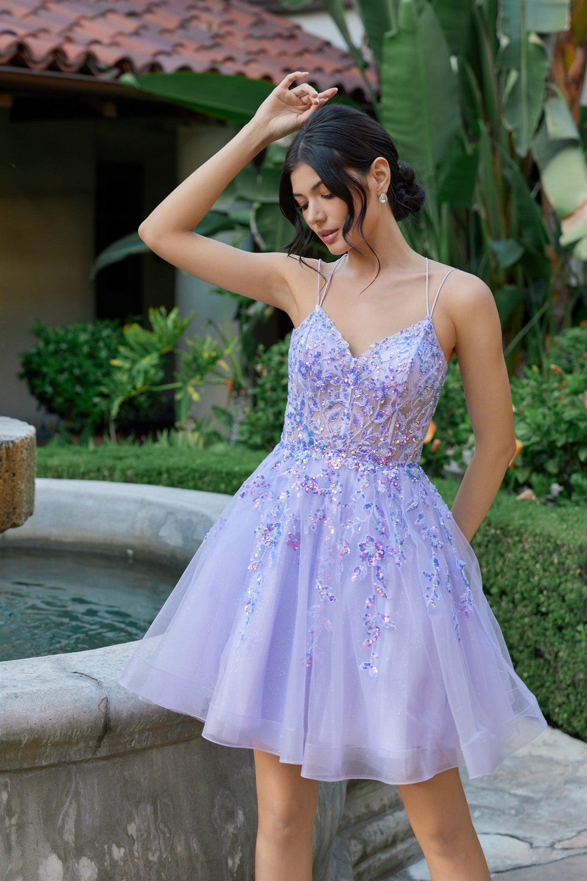Juliet 988N Applique Short Sleeveless A-Line Dress with Sweetheart Neckline