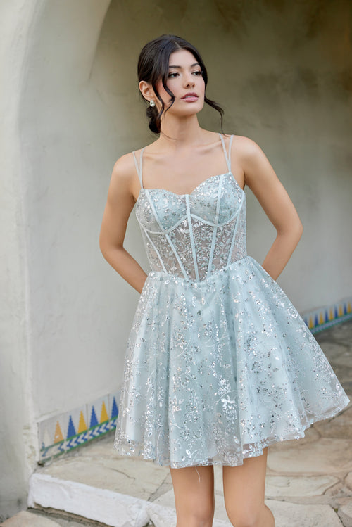 Juliet 977u Sequined Tulle Sweetheart Neckline Short Dress
