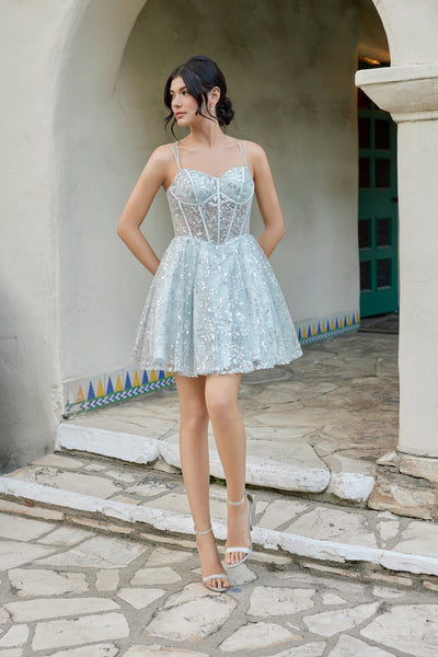 Juliet 977u Sequined Tulle Sweetheart Neckline Short Dress