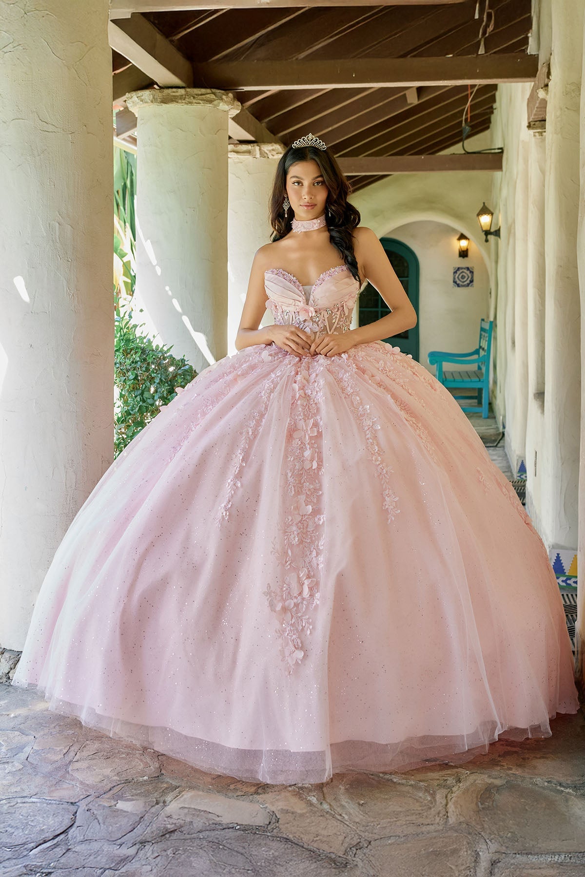 quinceanera dress beaded Applique Strapless Choker Tulle Quince Gown 1497J by Juliet Everyday Dresses KissProm Royal Blue Off Size:Medium Geometric Knob 3XL Model Notes