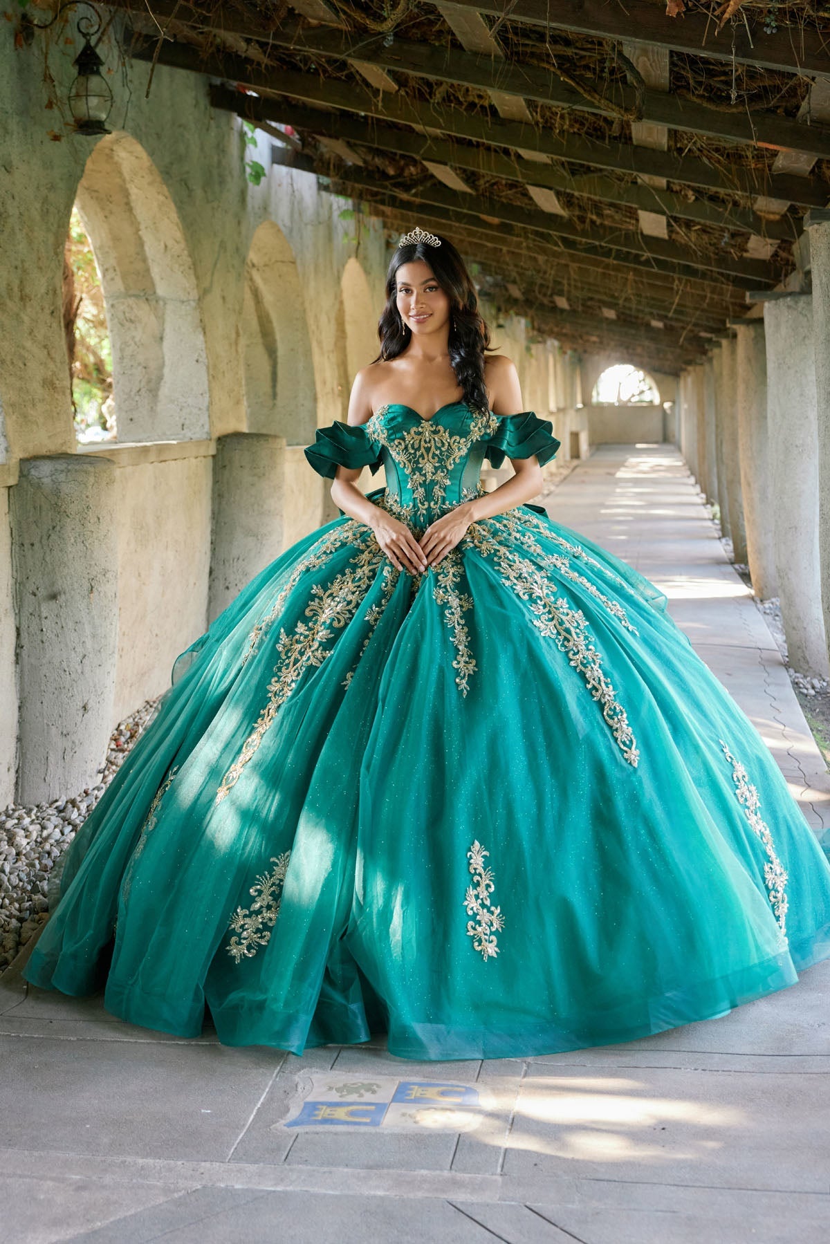 satin quinceanera dresses Off the Shoulder Ball Gown Dark Green Satin Quinceanera Dresses Dark Green / 8