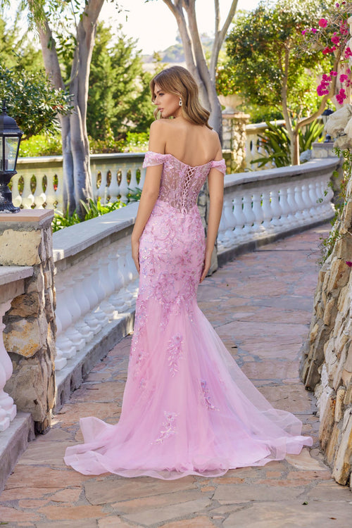 Juliet 2612N Applique Off-Shoulder Mermaid Dress with Fitted Silhouette and Sweetheart Neckline